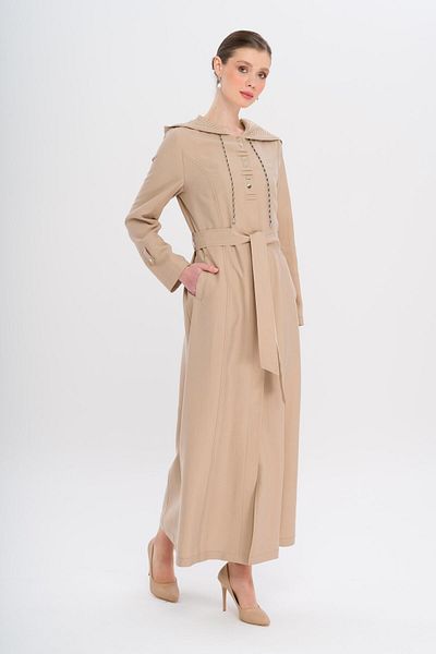 Olcay Hooded Mesh and Cord Detailed Unstuffed Modal Top Coat Bej 6739