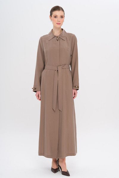 Olcay Shirt Collar Accessory Detailed Unlined Modal Large Size Top Coat A.Brown 6745