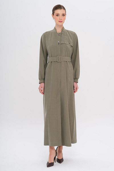 Olcay Ribbed Detailed Unlined Modal Top Coat Khaki 6744