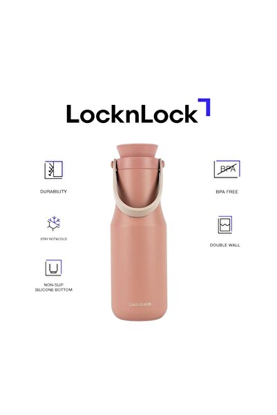 locknlock كوب مزدوج من الفولاذ المقاوم للصدأ Metro سعة 470 مل - وردي