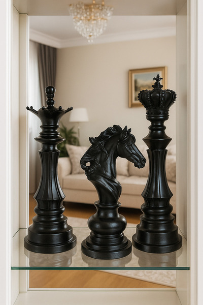 Genel Markalar 3'lü Siyah Şah Mat At Satranç Takım Biblo, şık ve zarif dekora...