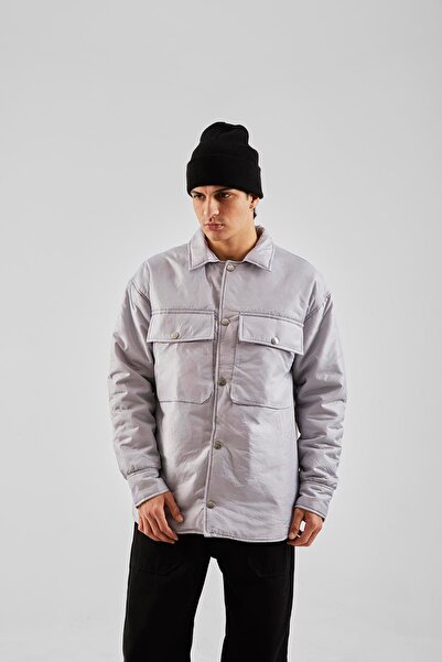 Flaw Wear Gray Shirt Look Coat with Front Pockets