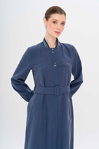 Olcay Gerippter, detaillierter, ungefütterter Modal-Überzieher INDIGO 6744