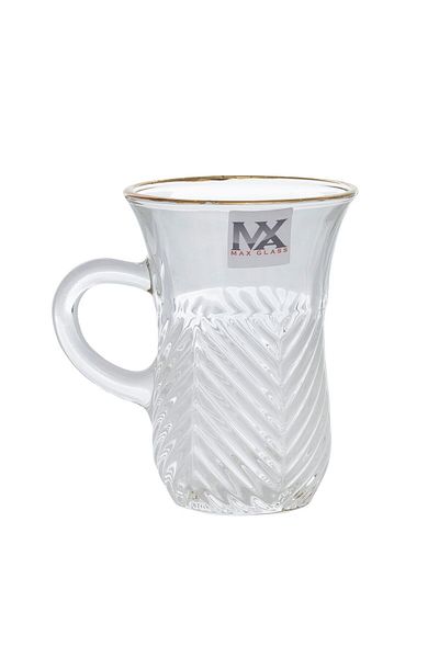 Alsaif Gallery Al Saif Gallery Max Glass Tea Bialat Set, 6 Pieces, Glass Handle, Golden Line - Transparent