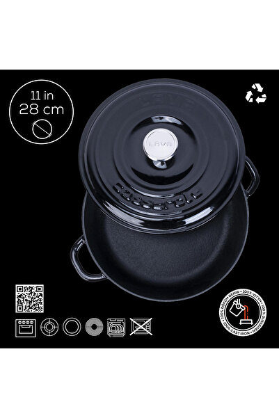 Lava Döküm Yuvarlak Çok Amaçlı Yayvan Tencere New Heritage Serisi Çap(Ø)28cm.