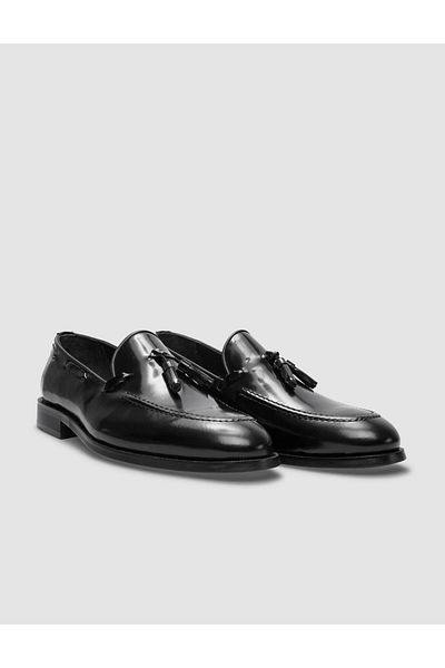 Cabani Genuine Leather Black Men's Classic Shoes with Opening Bow Detail