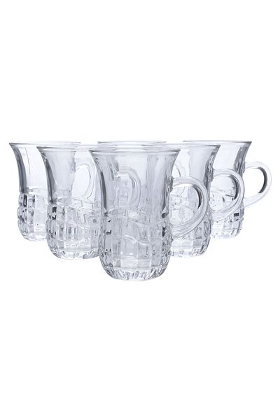 Alsaif Gallery Al Saif Gallery Max glass tea cups set, with handle, 6 pieces - transparent