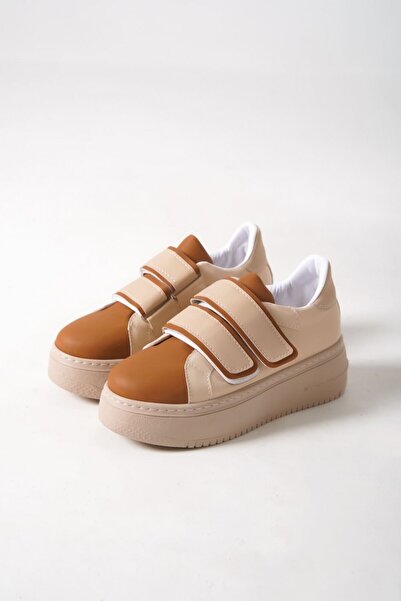 Zerenyus Nerolia Bej Cırtlı Kadın Günlük Spor Ayakkabı Sneaker