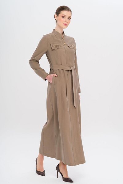 Olcay Judge Collar Bead and Processing Detailed Unlined Modal Top Coat A.Brown 6728