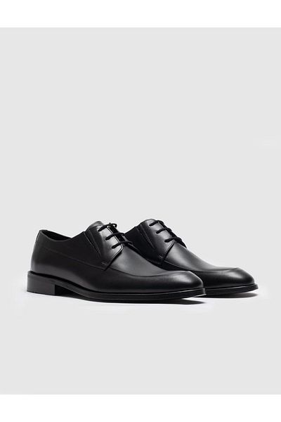 Cabani Men's Genuine Leather Classic Black Lace-Up Shoes
