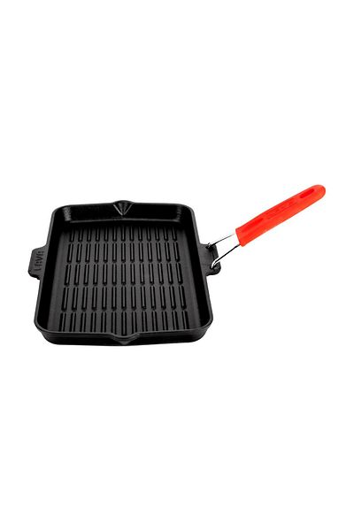 Lava Cast Rectangular Shallow Grill Pan with Silicone Wire Handle Size 21x36cm