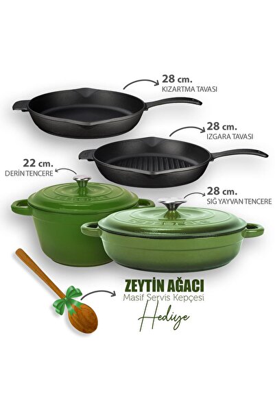 Lava Döküm 4x New Heritage Serisi Döküm Demir Tencere Tava Çeyiz Seti