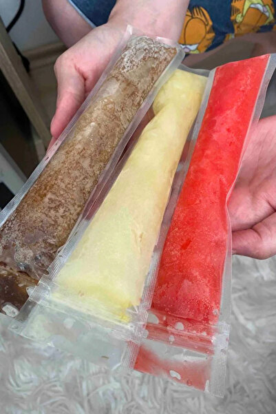 Dekals 20 Adet Tek Kullanımlık Buzella   Torbası Kilitli Dondurucu Meyve Suyu Poşeti 5.5x22