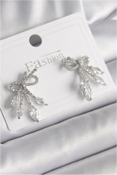 Store Brass Silver Color Zircon Stone Knot Model Drop Zircon Stone Women's Earrings - Tj-Bkp9972
