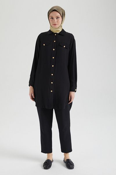 Armine Trend Buttoned Back Detailed New Style Strawberry Fabric Modern Tunic