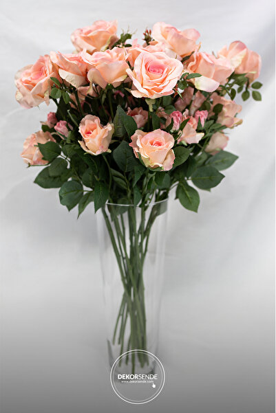 Dekorsende Yapay 3'lü Açmış Gül Dalı Açık Pembe 69 cm