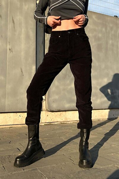 Flaw Wear Βασικό μαύρο βελούδινο παντελόνι