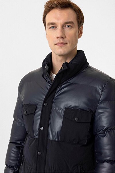 SÜVARİ Μπλε Navy Slim Παλτό με καπιτονέ γιακά