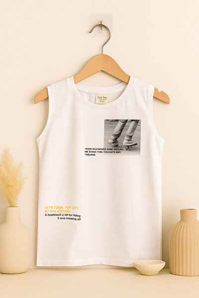 KURGAN TEKSTİL Μπλουζάκι με στάμπα για αγόρι με λαιμόκοψη μηδενικό μανίκι