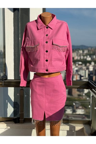 BRIDEIST WEDDING CO Special Design Stone Embroidered Pink Skirt-Jacket Set | Stylish Skirt-Jacket Set |   Design Skirt Skirt-Jacket Set