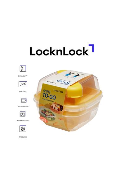 locknlock Lock & Lock To-Go 2-in-1 Salad Box Yellow - Leak-Proof, BPA-Free Container with Removable Divider