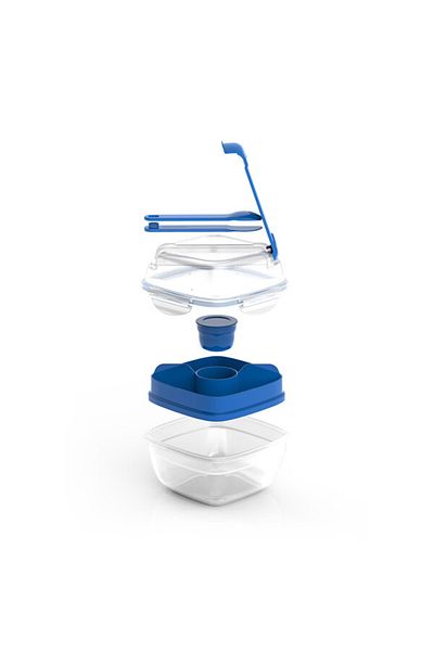 locknlock Lock & Lock To-Go 2-in-1 Salad Box Blue - Leak-Proof, BPA-Free Container with Removable Divider
