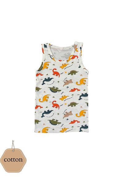 MADALİNA Boy's 95% Cotton Navy Blue Dinosaur Pattern 5-Piece Undershirt