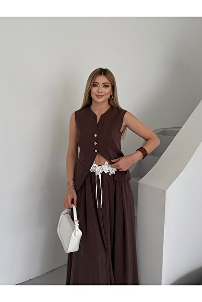 VUNTAL Guipure Detailed Vest Skirt Double Set