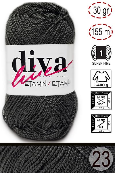 Diva İplik Diva Etamin Work Orlon 23 Anthracite