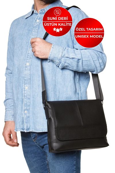 CERFF LEATHER CLUP Poștaș și servietă neagră unisex