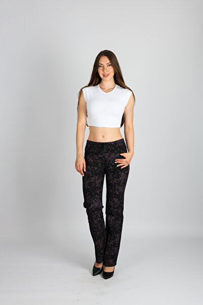 LADYDUİN Çiçek Desenli Jakarlı Palazzo Kadın Pantolon