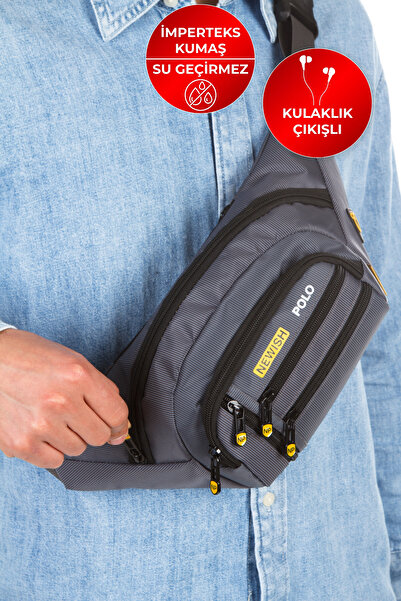 CERFF LEATHER CLUP Geantă gri Imperteks pentru umăr și talie, cu ieșire pentr...