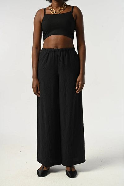 Orfeo Negro Crinkle Fabric Comfortable Fit Pants