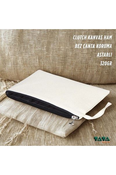 TATA CRAFT Premium Clutch Canvas Bag 320gr Raw Color 3 Stage Αδιάβροχη Επένδυση 25cmx18cm
