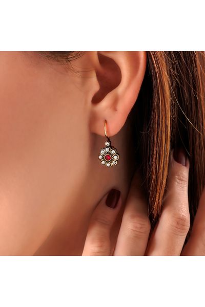 Atelier LEO Handmade Jewellery HARMONY MINI FLOWER STEM RED COPPER مصنوع يدويًا من حجر الكريستال بدون تسمير أقراط نسائية في صندوق خاص