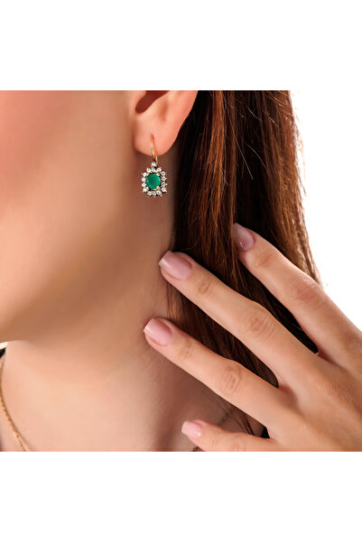 Atelier LEO Handmade Jewellery HARMONİ BAGET KÖK YEŞİL BAKIR EL YAPIMI KRİSTAL TAŞLI KARARMA YAPMAZ KADIN KÜPE ÖZEL KUTULU