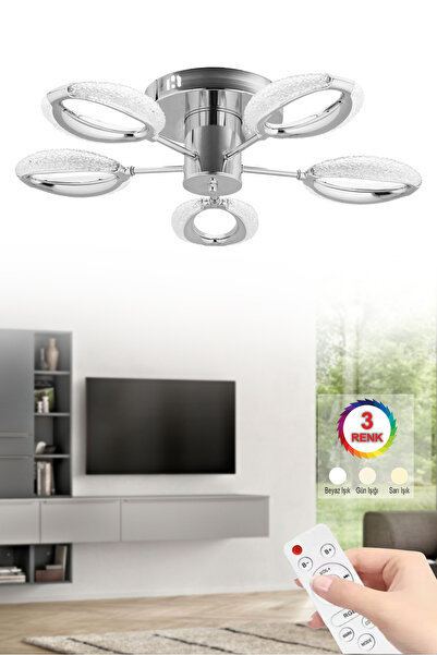İstanbul Avize İstanbul Avize Zeus Plafonyer Tavan Gümüş 5'li Kumandalı 3 Renk Led Lüx Modern Ledli Avize