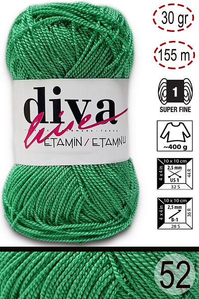 Diva İplik Diva Etamin Business Orlon 52 Μαλαχίτης