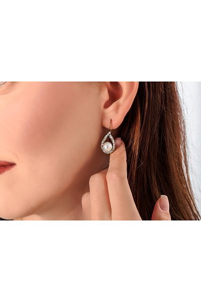 Atelier LEO Handmade Jewellery WATER DROP PEARL BREEZE COPPER HANDMADE CRYSTALLIZED STONE EARRINGS FOR WOMEN WITH SPECIAL BOX