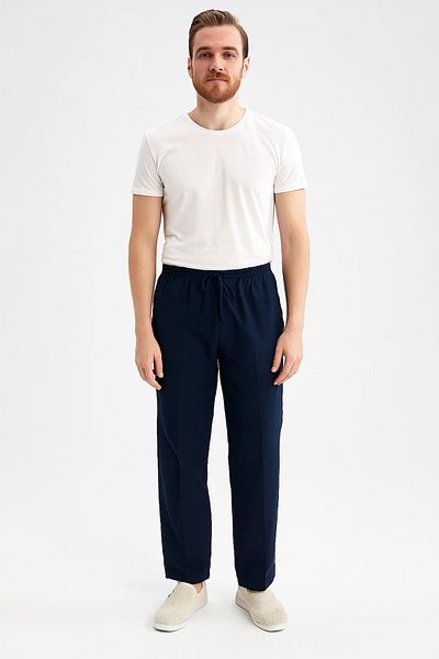 FATELLA Men's Dad Solid Color Elastic Waist Raw Linen Comfortable Pattern Trousers