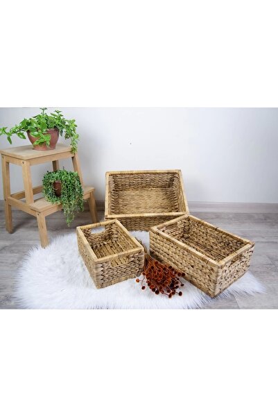 Evistro سلة سرج من القش محبوكة سميكة مستطيلة الشكل مكونة من 3 قطع