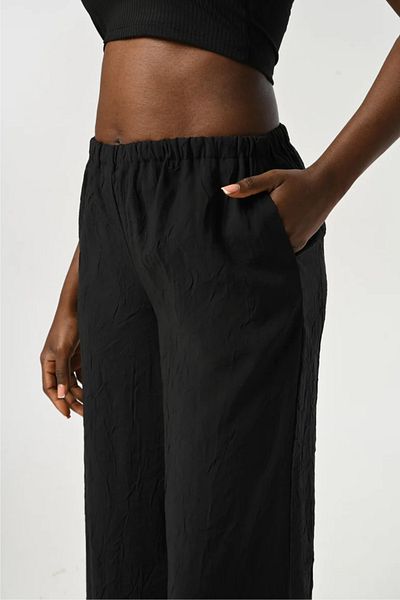 Orfeo Negro Crinkle Fabric Comfortable Fit Pants