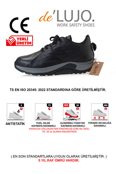 De'Lujo de LUJO. CANYON S1 HAKİKİ DERİ İŞ AYAKKABISI FIBERGLASS BURUN SİYAH DERİ