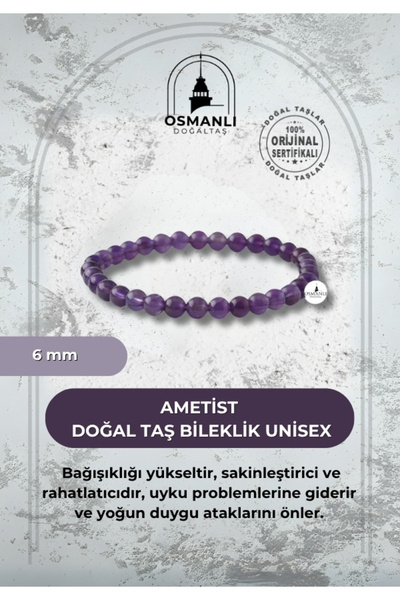 OSMANLI DOĞAL TAŞ Ametist 6 mm Doğal Taş Bileklik Unisex