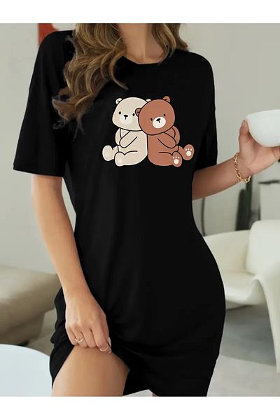 Pink Sky Rochie tricou cu mânecă scurtă pentru femei de mărime mare, cu decolteu, cămașă de noapte