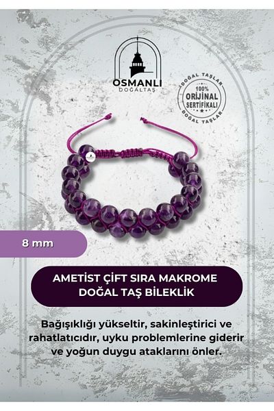 OSMANLI DOĞAL TAŞ سوار من حجر الجمشت الطبيعي بصف مزدوج 8 مم