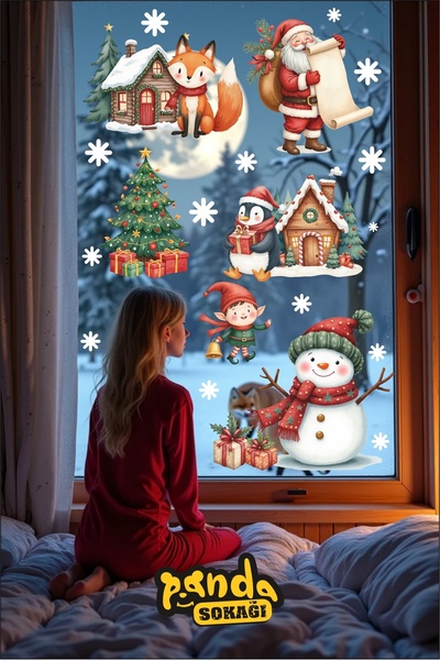 PANDA SOKAĞI Set de autocolante de Crăciun cu vulpe drăguță, pinguin și om de zăpadă, autoadezive