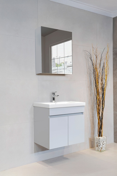 viesta banyo Star Banyo Dolabı Seti ( 60 Cm Parlak Buz Gri Aynalı Lavabolu Mdf )