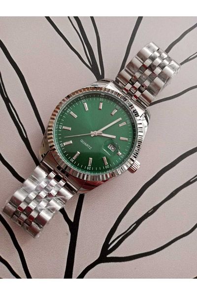 Brality Men's Wrist Watch- Silver Color Case- Silver Color Cord - Green Dial- 6055