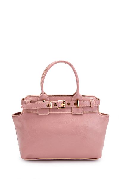 minebag Belt Detailed Faux Leather Women's Crossbody Bag Despina Powder
